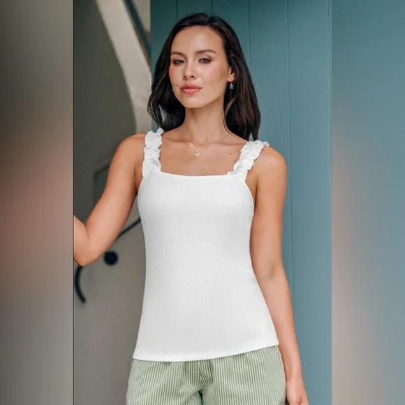 Amisu Ruffle Strap Ribbed Tank - Picture 1 of 6